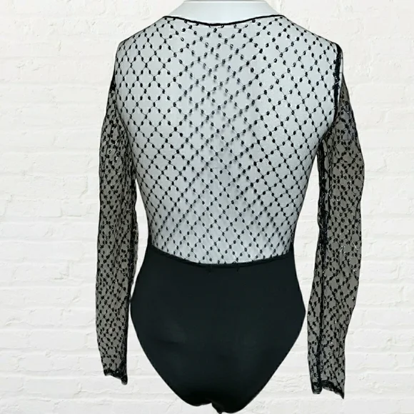 Nasty Gal NWT black mesh metallic bodysuit size 0 - Picture 11 of 13